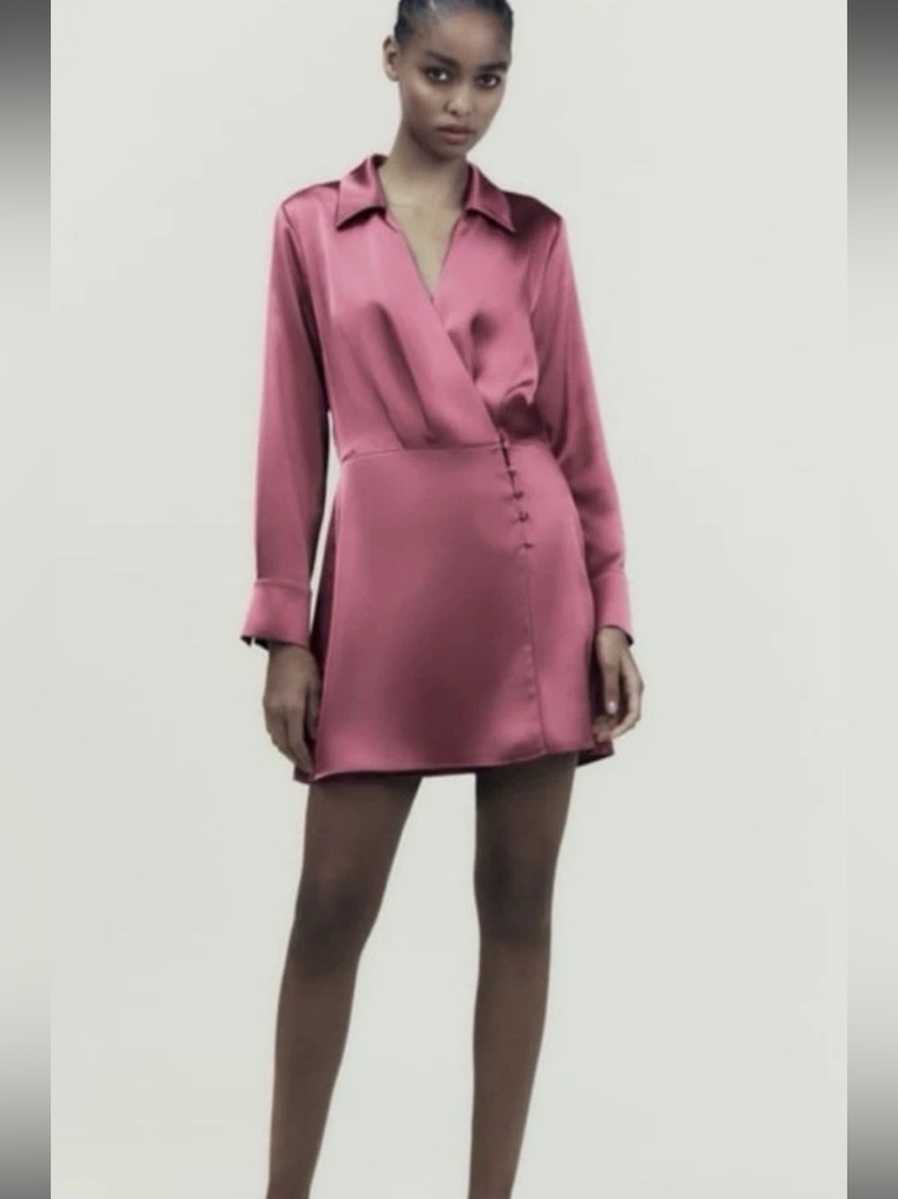 ZARA Burgundy Satin Romper Dress L | Tuxedo Style | Long Sleeve